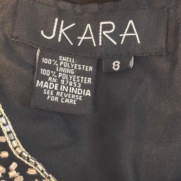 JKARA Gold Embellished Bodice A-Line Beaded Chiffon Long Dress Black Women's 8 - Picture 10 of 16